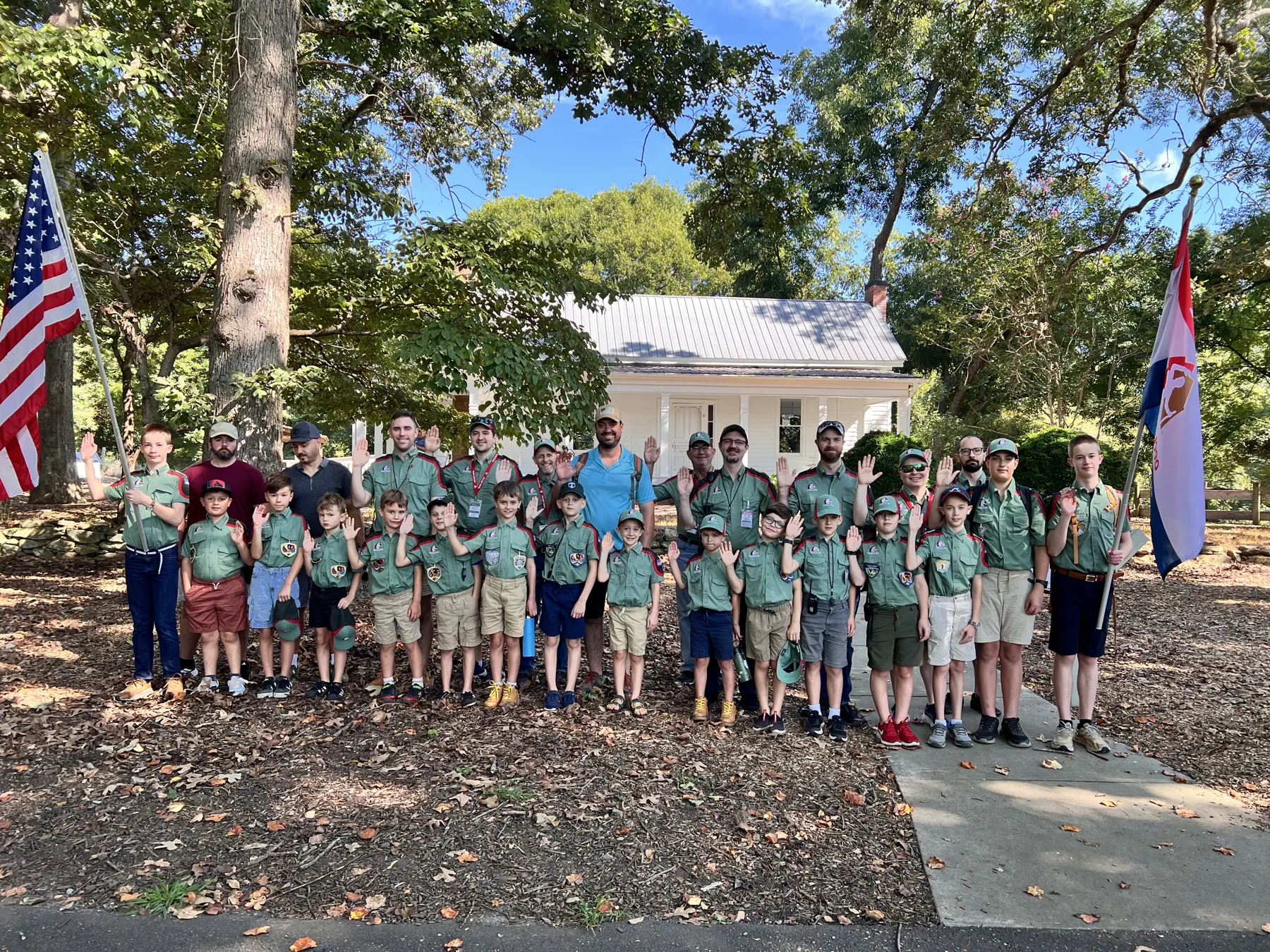 Trail Life Troop GA-1990 boys and adult leaders together at McDaniel Farm Park